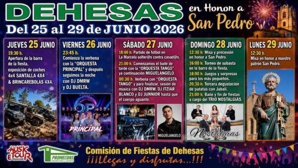 Cartel de las fiestas en honor a San Pedro en Dehesas con actividades y fechas