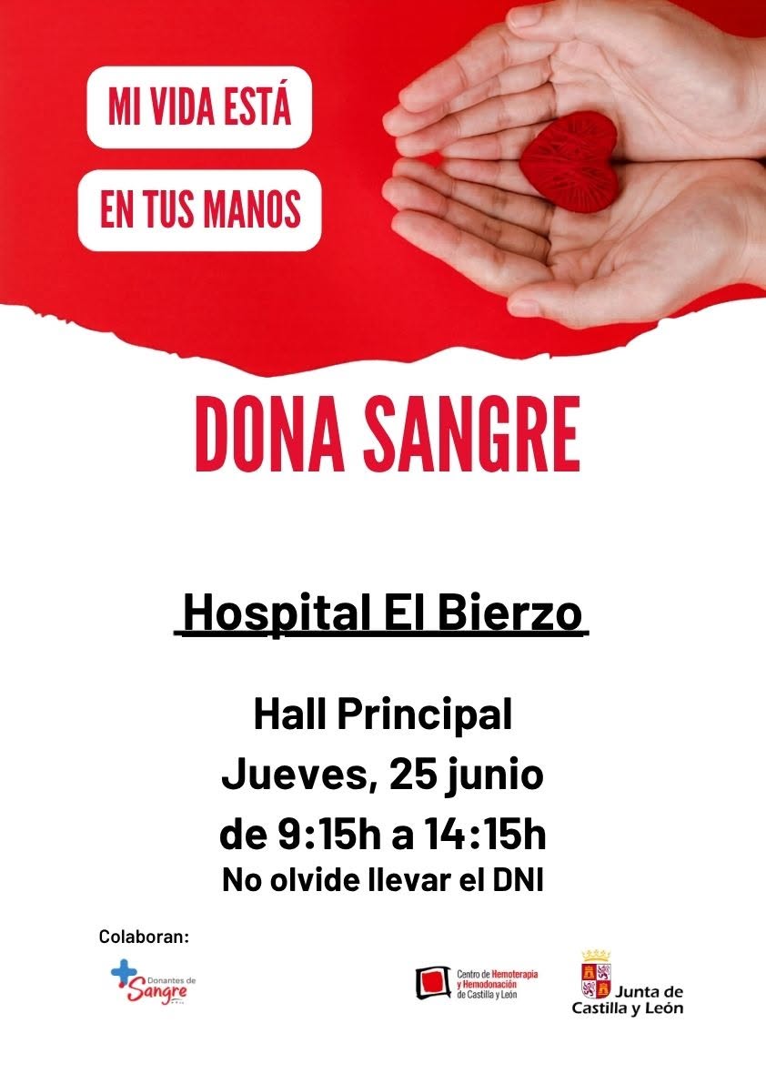 Cartel informativo sobre donación de sangre en el Hospital El Bierzo