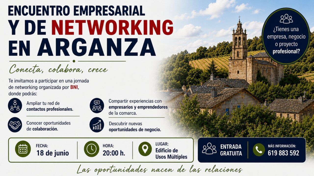 Cartel del encuentro empresarial y de networking en Arganza