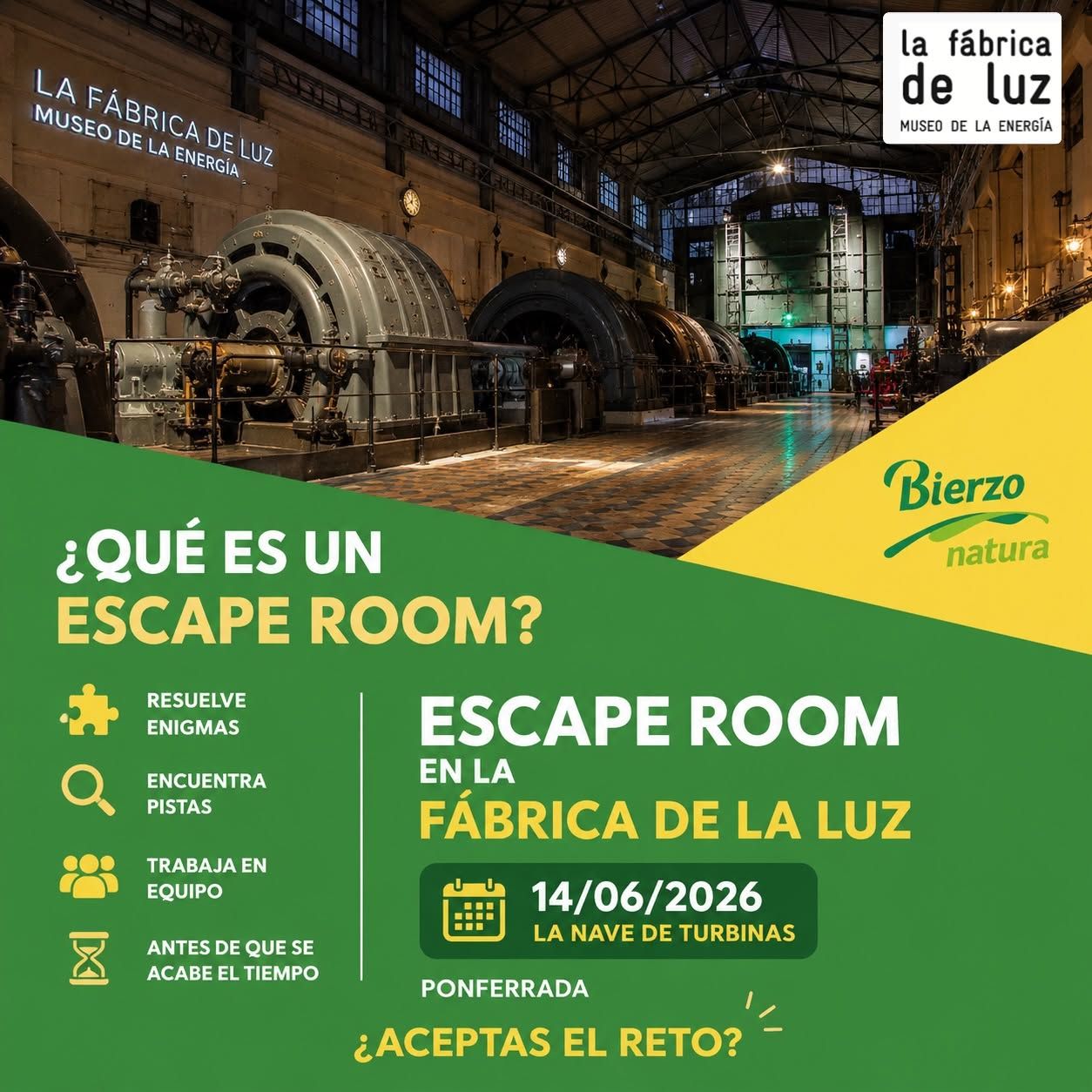 Interior de la Fábrica de la Luz con detalles del Escape Room