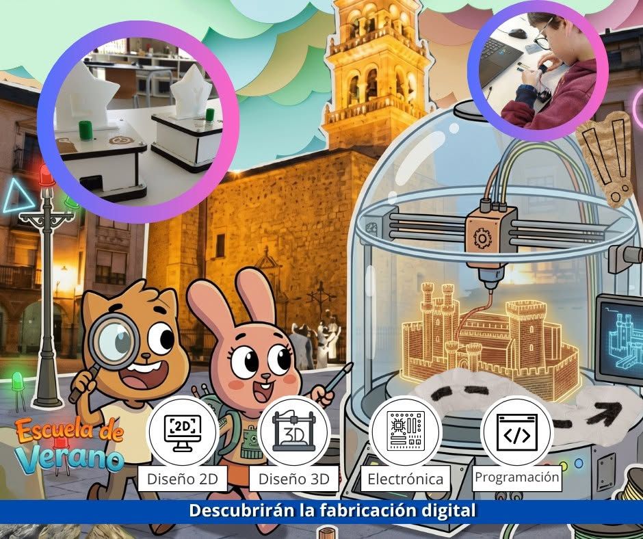 Niños aprendiendo sobre diseño 2D y 3D en la Escuela de Verano