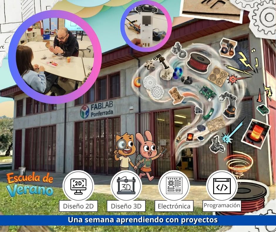Niños aprendiendo en la Escuela de Verano del Fab Lab Ponferrada