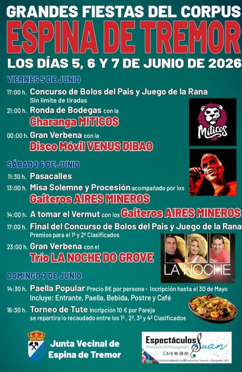 Cartel de las Fiestas del Corpus en Espina de Tremor con actividades y horarios