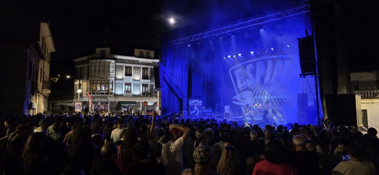 Multitud disfrutando de un concierto en el festival Espina por la noche