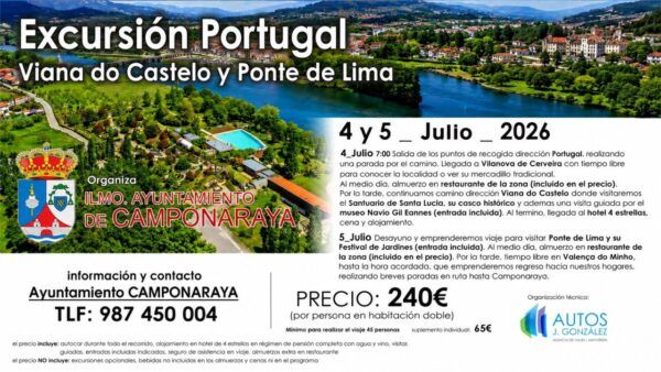 Cartel de excursión a Portugal organizada por Camponaraya