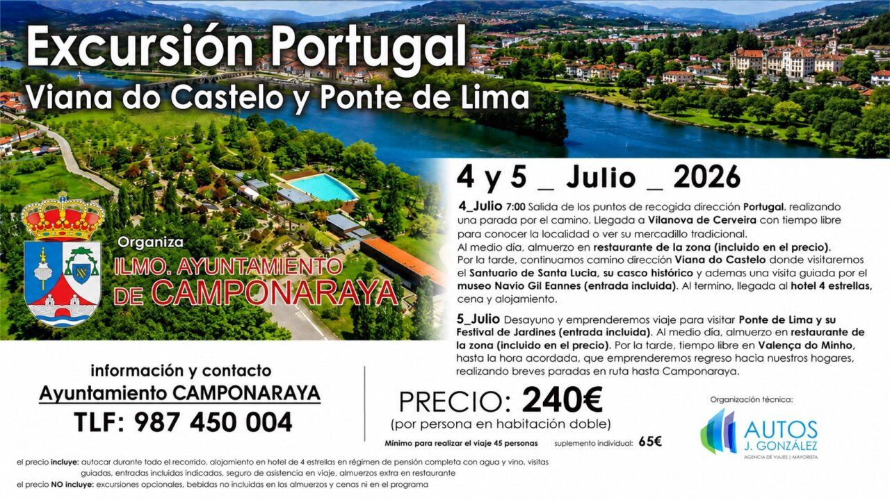 Cartel de excursión a Portugal organizada por Camponaraya