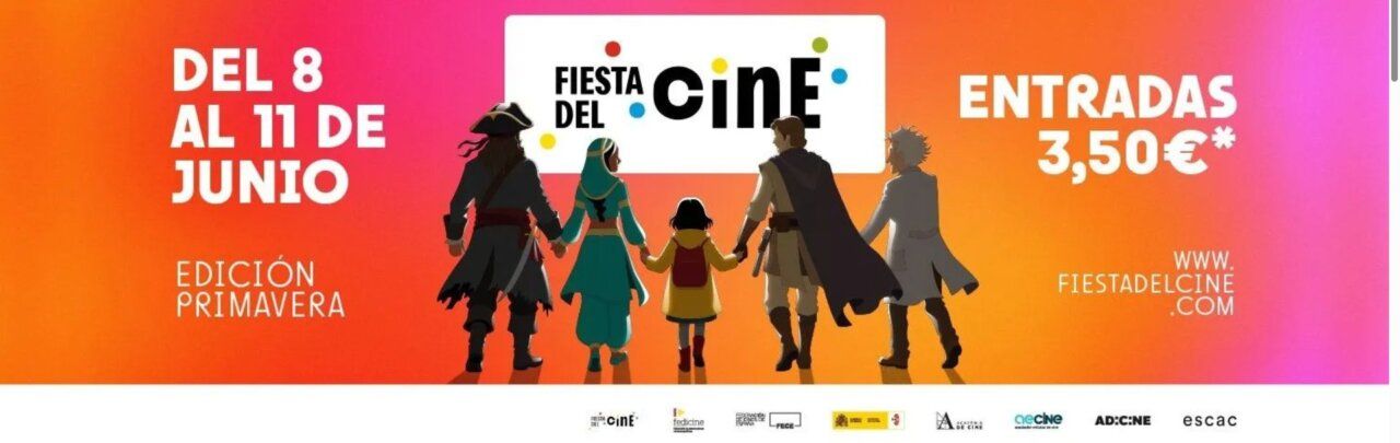 Cartel de la Fiesta del Cine con personajes animados y fechas del evento