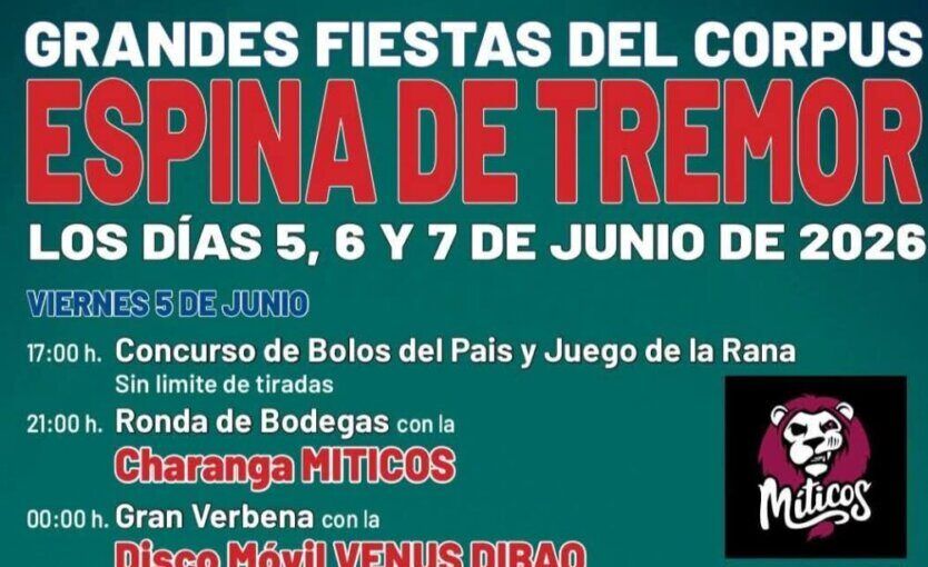 Cartel de las Fiestas del Corpus en Espina de Tremor con actividades y horarios
