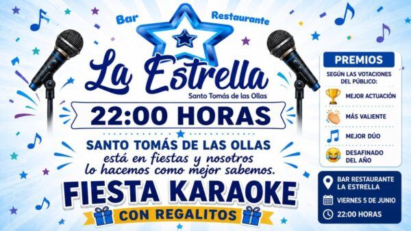 Cartel de las fiestas patronales en Santo Tomás de las Ollas con karaoke