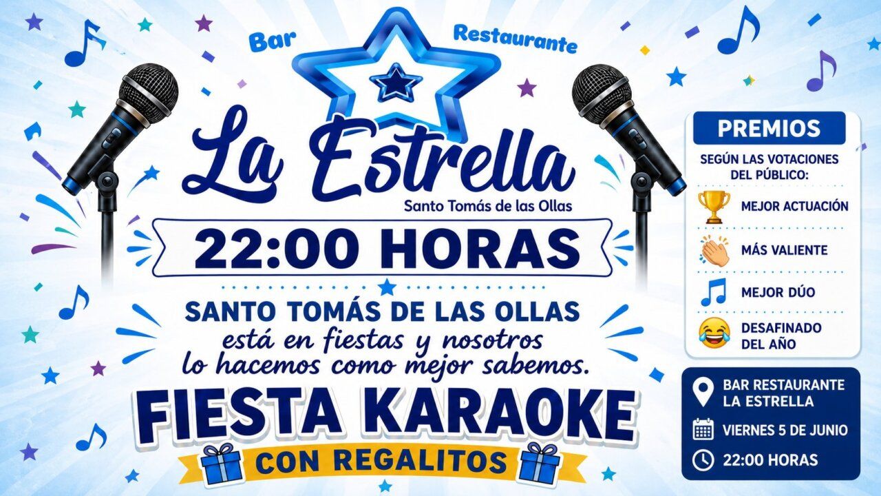 Cartel de las fiestas patronales en Santo Tomás de las Ollas con karaoke
