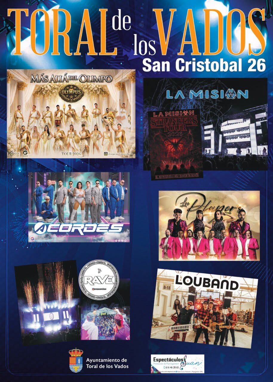 Cartel de las fiestas de San Cristóbal en Toral de los Vados con orquestas