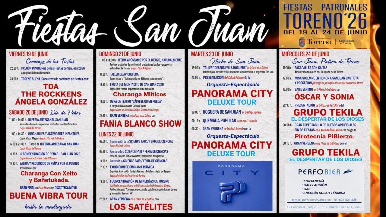 Cartel de las Fiestas de San Juan 2026 en Toreno con actividades y conciertos