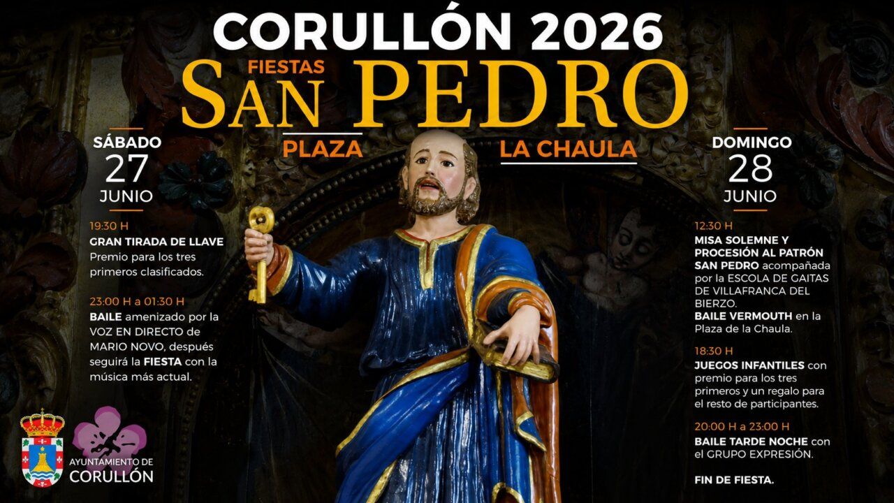 Cartel de las fiestas de San Pedro en Corullón con actividades y programación