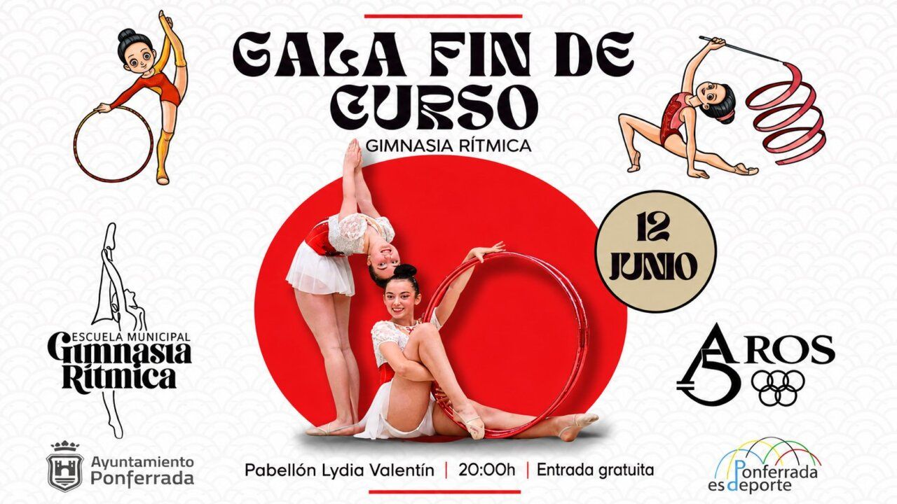 Gala de fin de curso de gimnasia rítmica en Ponferrada con alumnas y elementos de gimnasia.