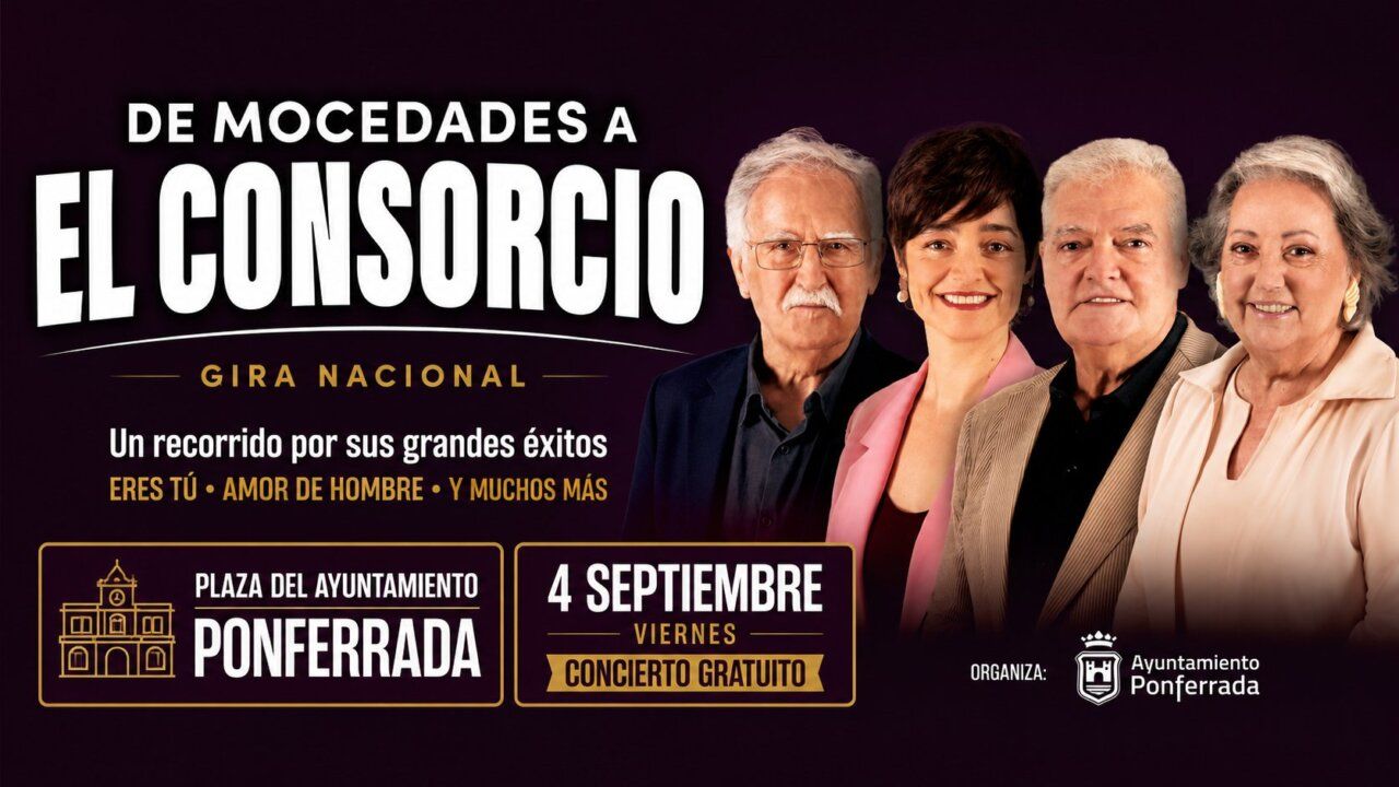 Cartel del concierto de El Consorcio en Ponferrada con detalles de la gira.