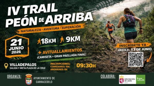 Cartel del IV Trail Peón de Arriba en Carracedelo con detalles de la carrera.