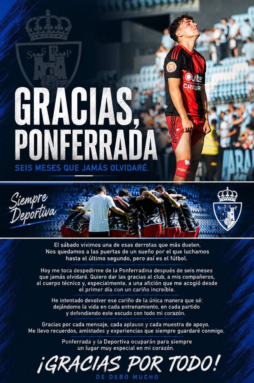 Borja Vázquez agradeciendo a la afición de la SD Ponferradina tras su cesión.