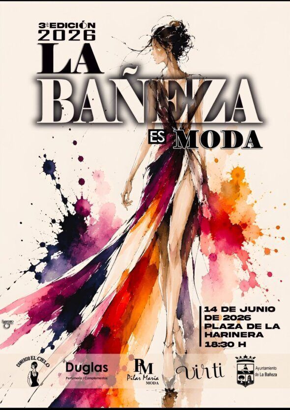 Cartel del evento La Bañeza es Moda 2026 con ilustración de modelo