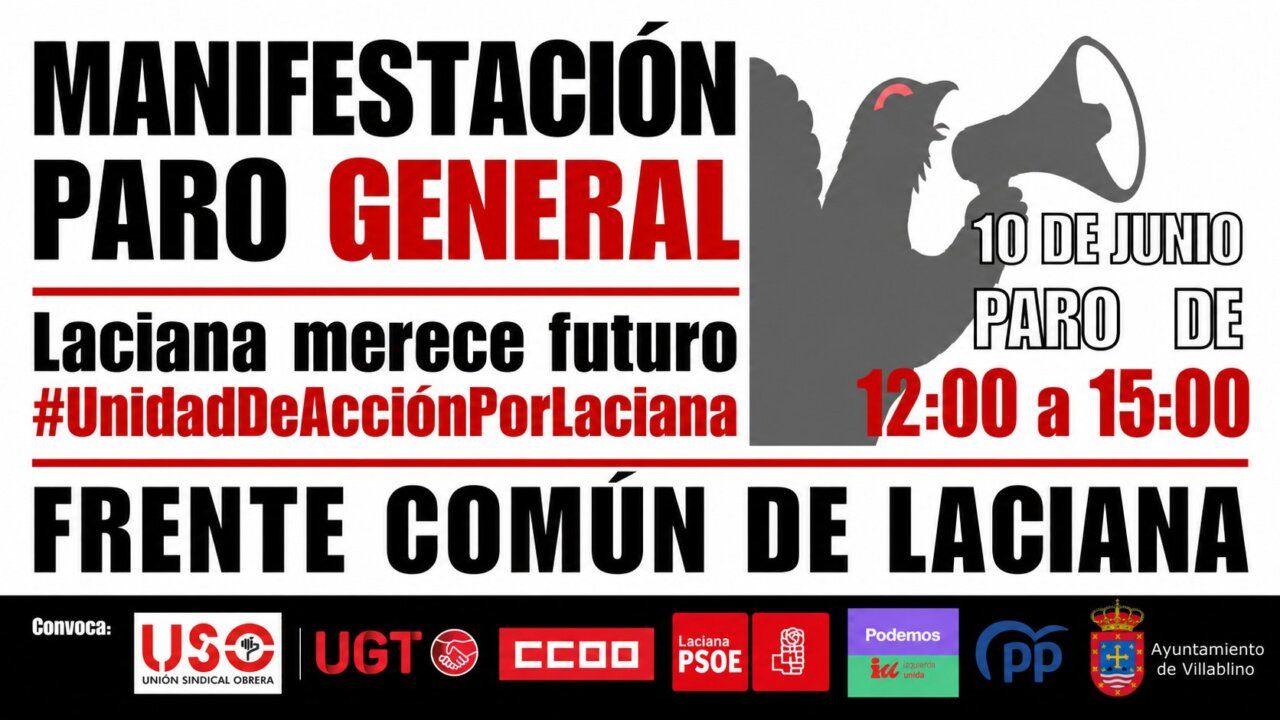 Cartel de la manifestación del paro general en Laciana