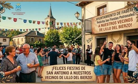 Celebración de las fiestas de San Antonio en Lillo del Bierzo con música y baile.