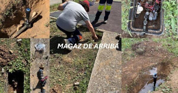 Alumnos trabajando en el mantenimiento de espacios verdes en Arganza