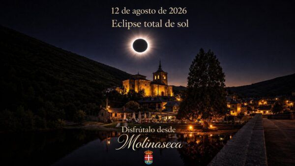 Vista de Molinaseca durante el eclipse total de sol de 2026
