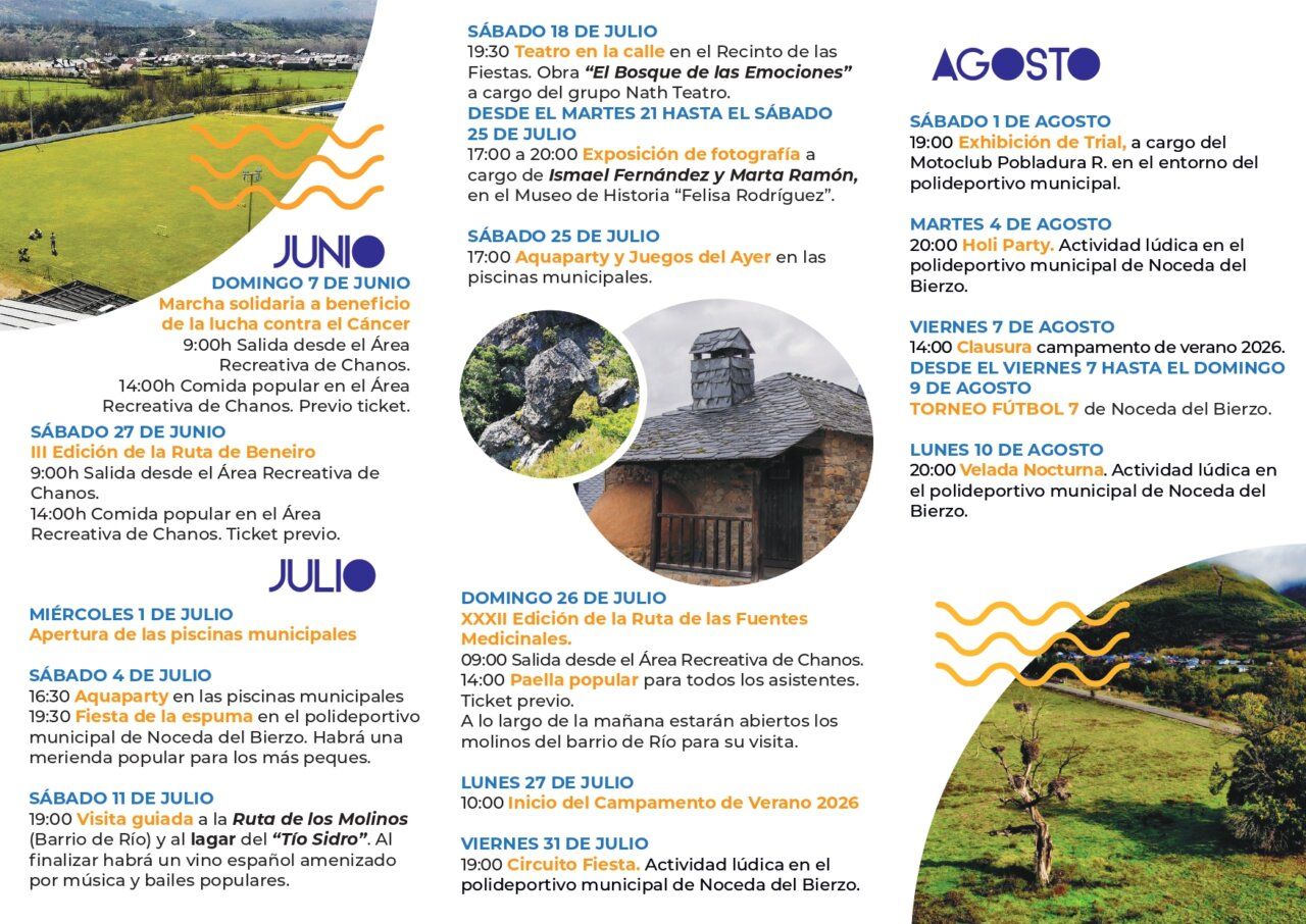 Cartel del Verano Cultural en Noceda del Bierzo con actividades para todas las edades