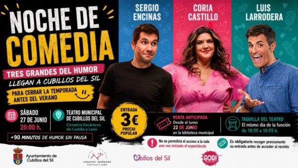 Cartel del evento Noche de Comedia con tres humoristas destacados
