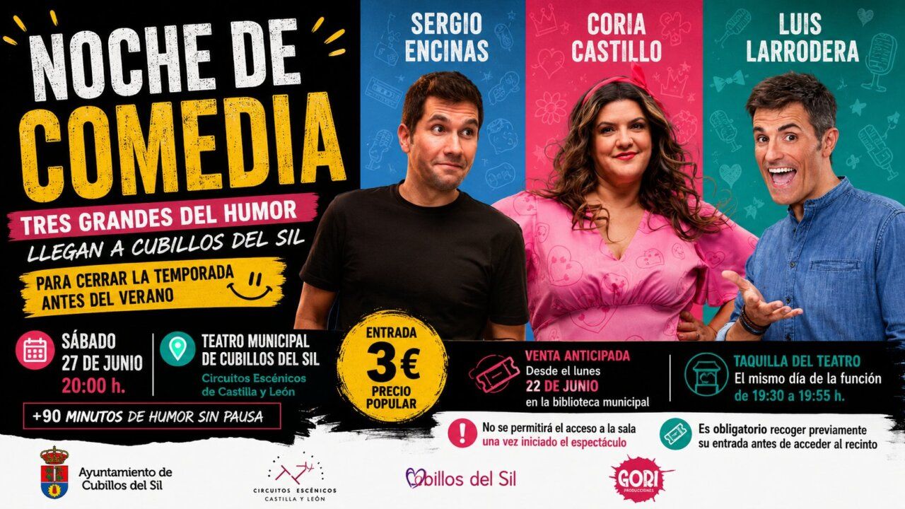 Cartel del evento Noche de Comedia con tres humoristas destacados