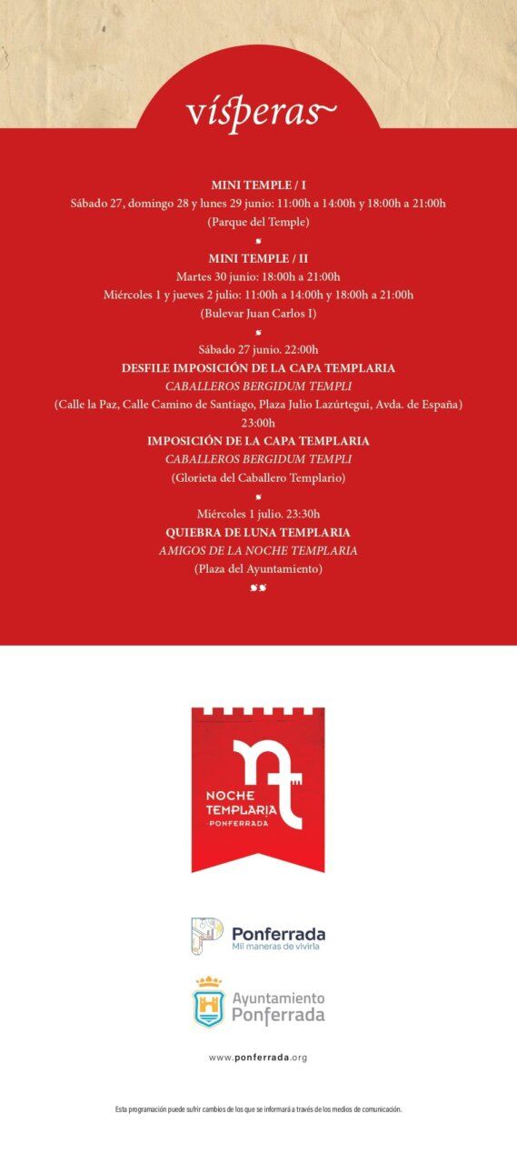 Programa de actividades para la Noche Templaria 2026 en Ponferrada