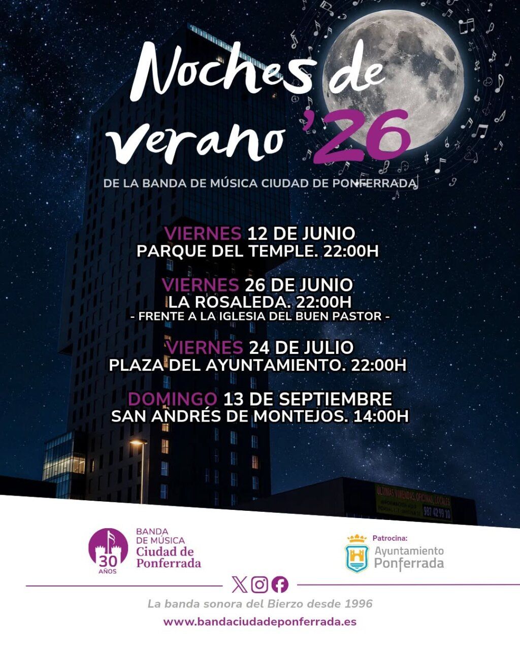 Cartel de las Noches de Verano de la Banda de Música Ciudad de Ponferrada