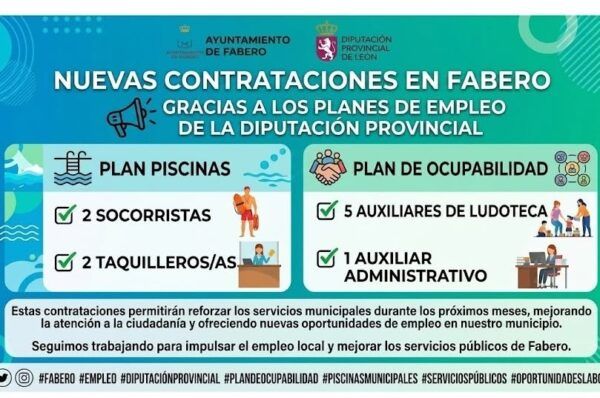 Cartel informativo sobre nuevas contrataciones en Fabero por planes de empleo