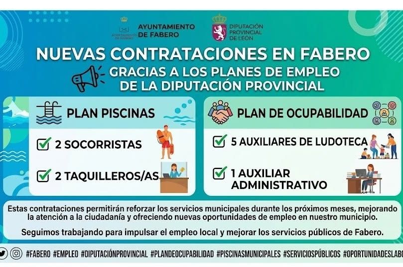 Cartel informativo sobre nuevas contrataciones en Fabero por planes de empleo