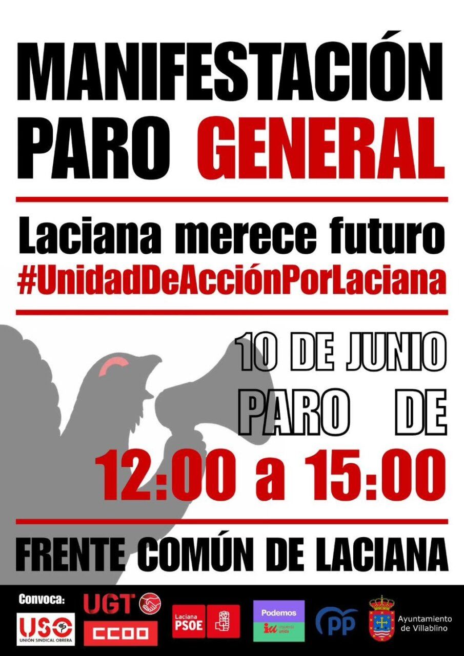 Cartel de manifestación del Frente Común de Laciana para un paro general