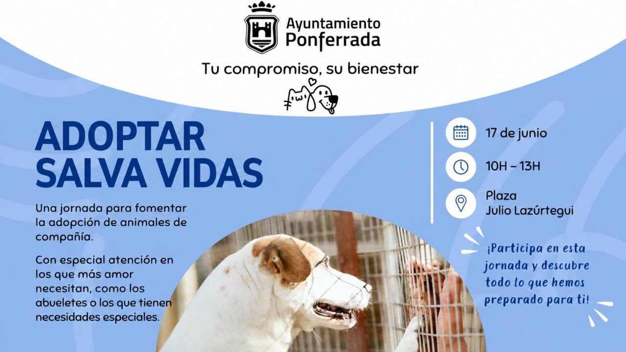 Cartel de la jornada de adopción de animales en Ponferrada