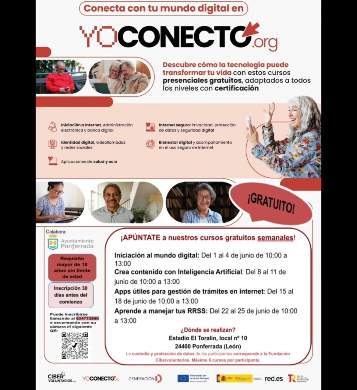 Cartel de formación tecnológica gratuita en Ponferrada para adultos