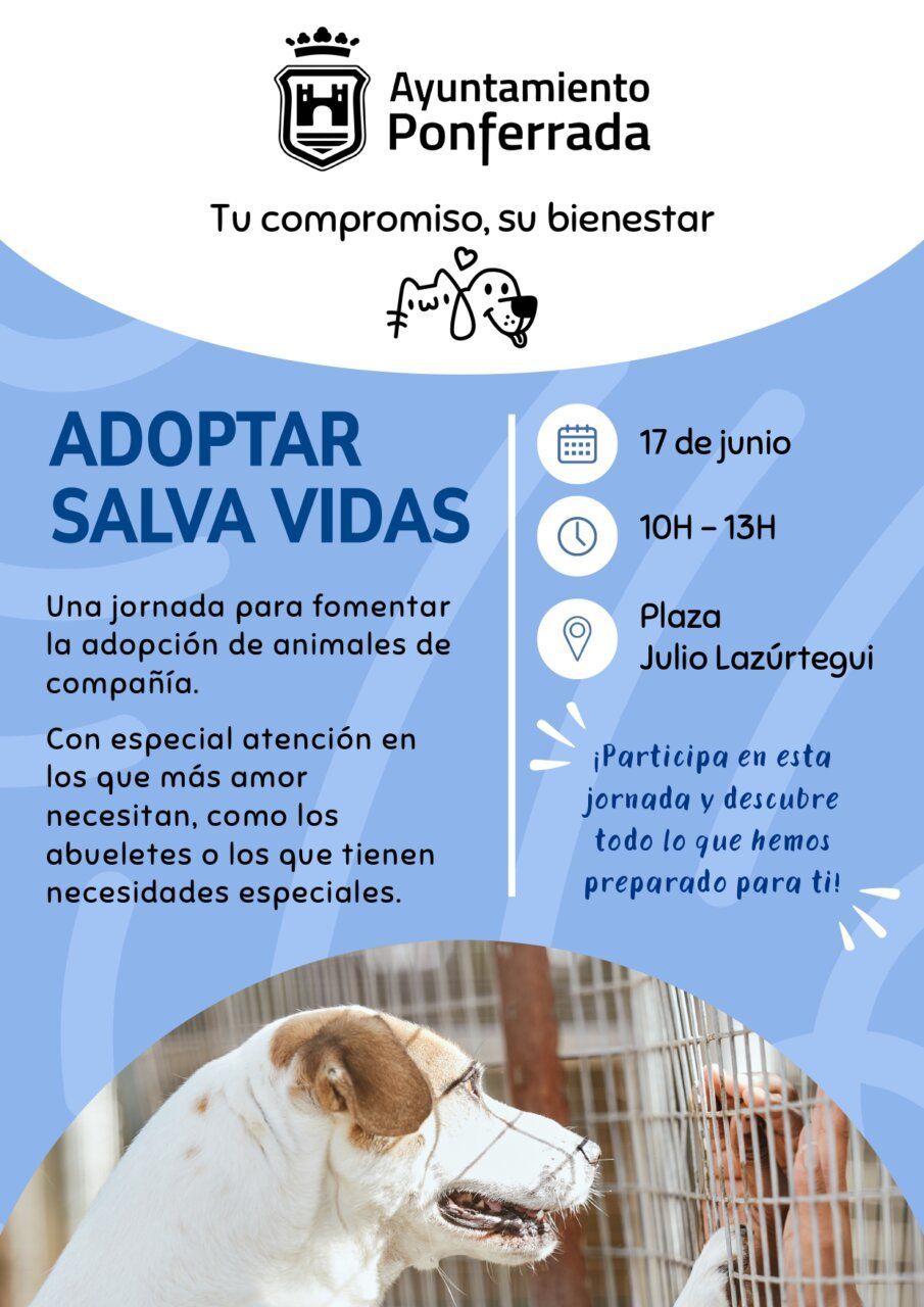 Cartel de evento sobre adopción responsable de animales en Ponferrada.