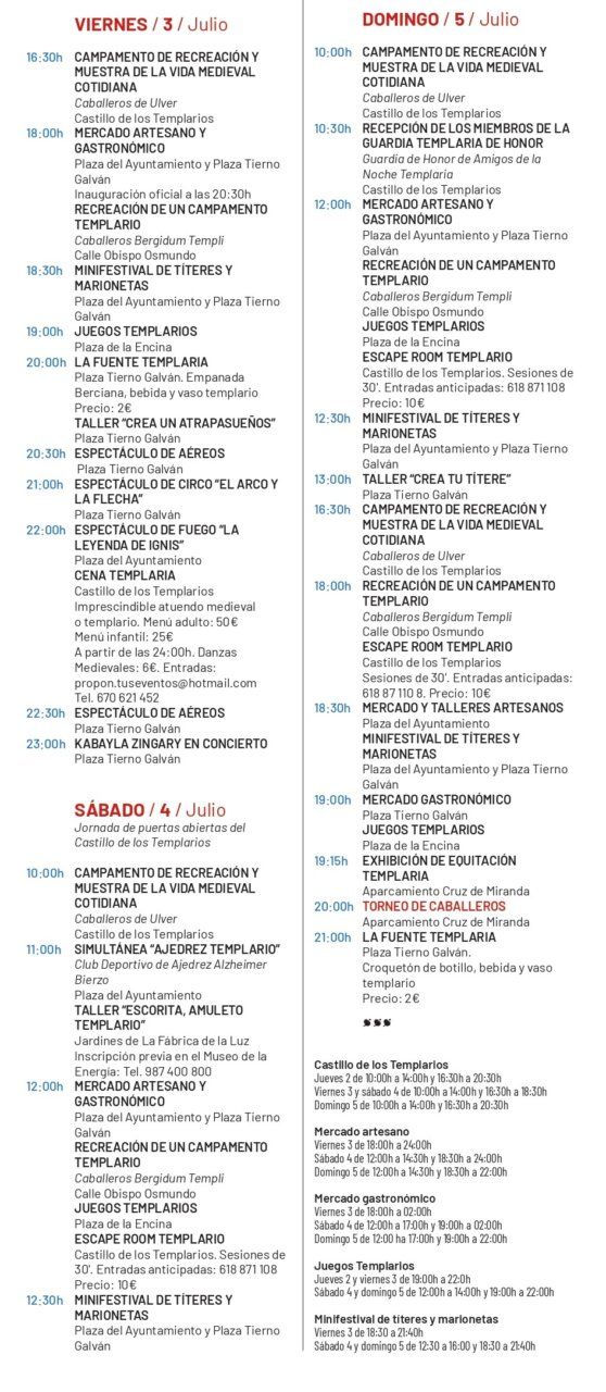 Programa de actividades para la Noche Templaria en Ponferrada 2026