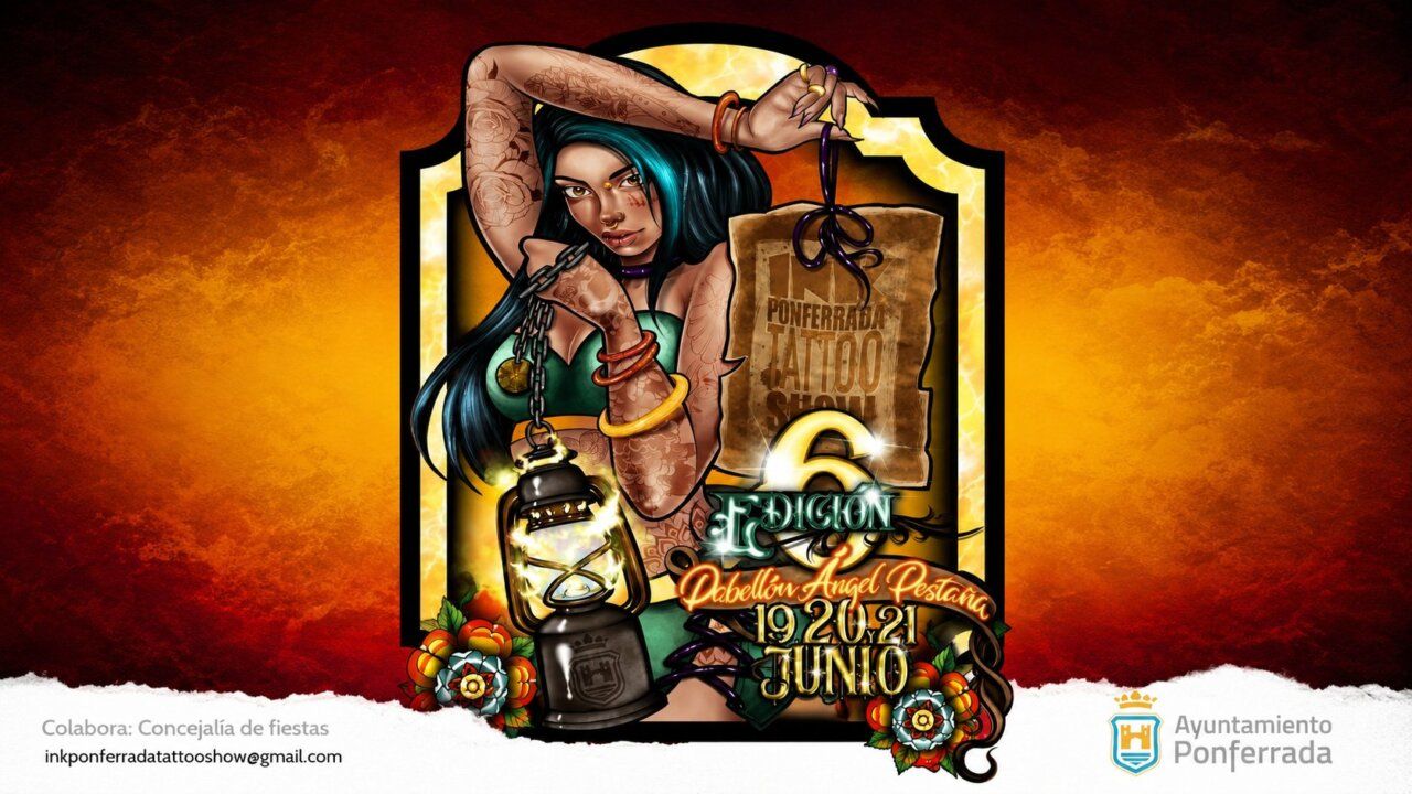 Cartel del Ink Tattoo Show en Ponferrada con ilustración de mujer tatuada