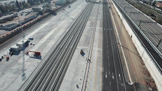 Vista aérea de la terminal ferroviaria de mercancías en Ponferrada