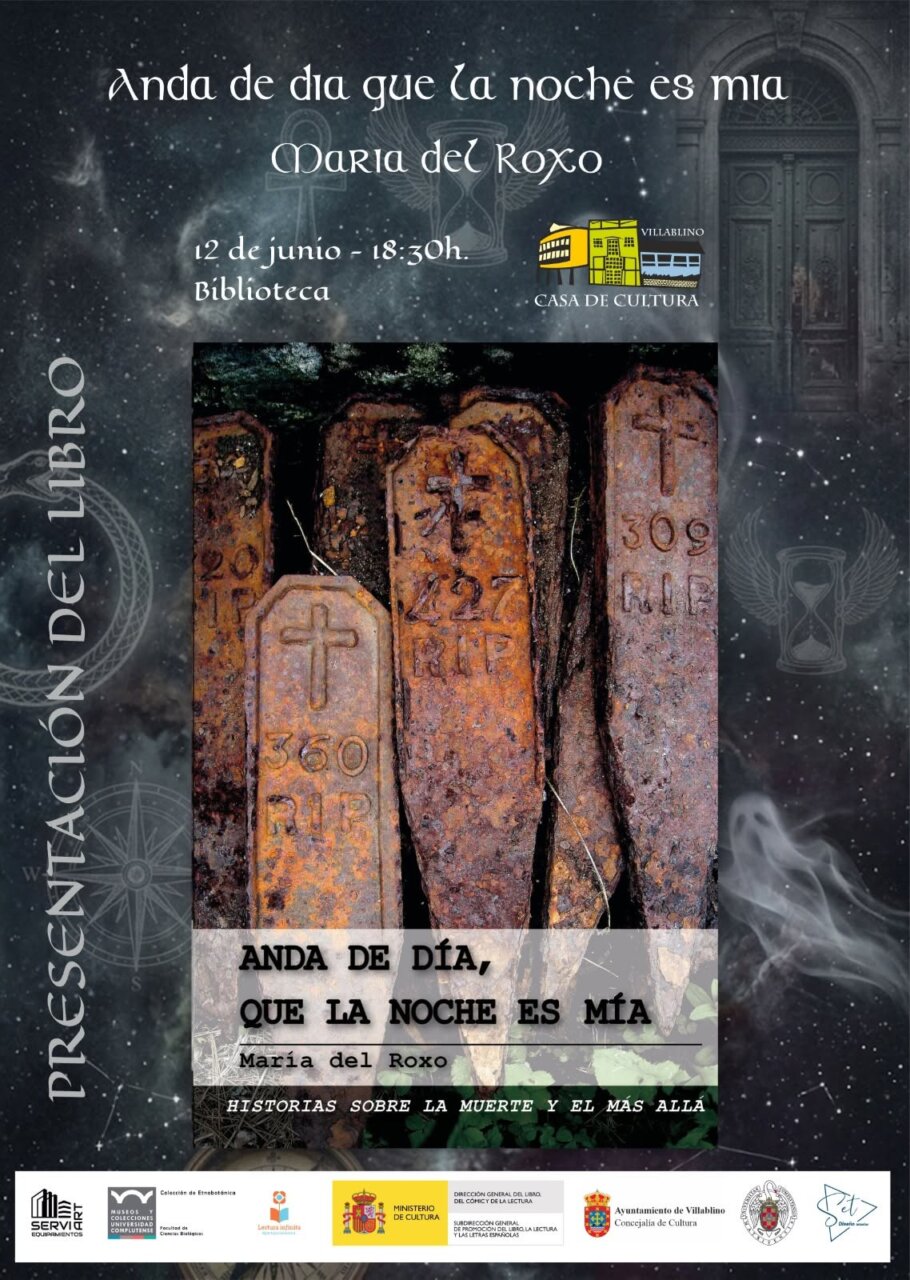 Cartel de presentación del libro Anda de día que la noche es mía de María del Roxo