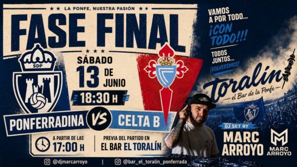 Cartel del evento de previa entre Ponferradina y Celta en El Bar El Toralín