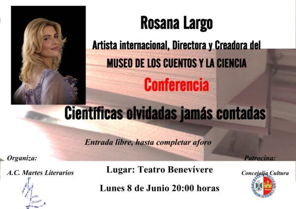 Cartel de la conferencia de Rosana Largo sobre científicas olvidadas