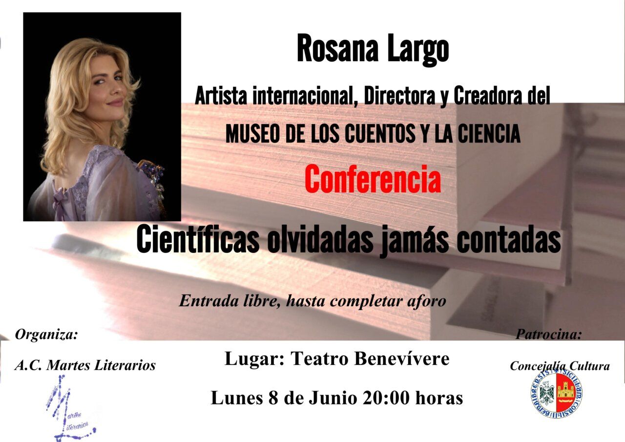 Cartel de la conferencia de Rosana Largo sobre científicas olvidadas