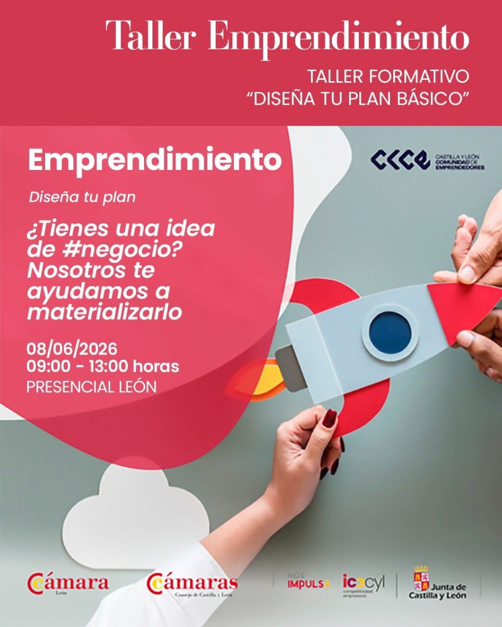 Imagen del taller de emprendimiento con manos sosteniendo un plan