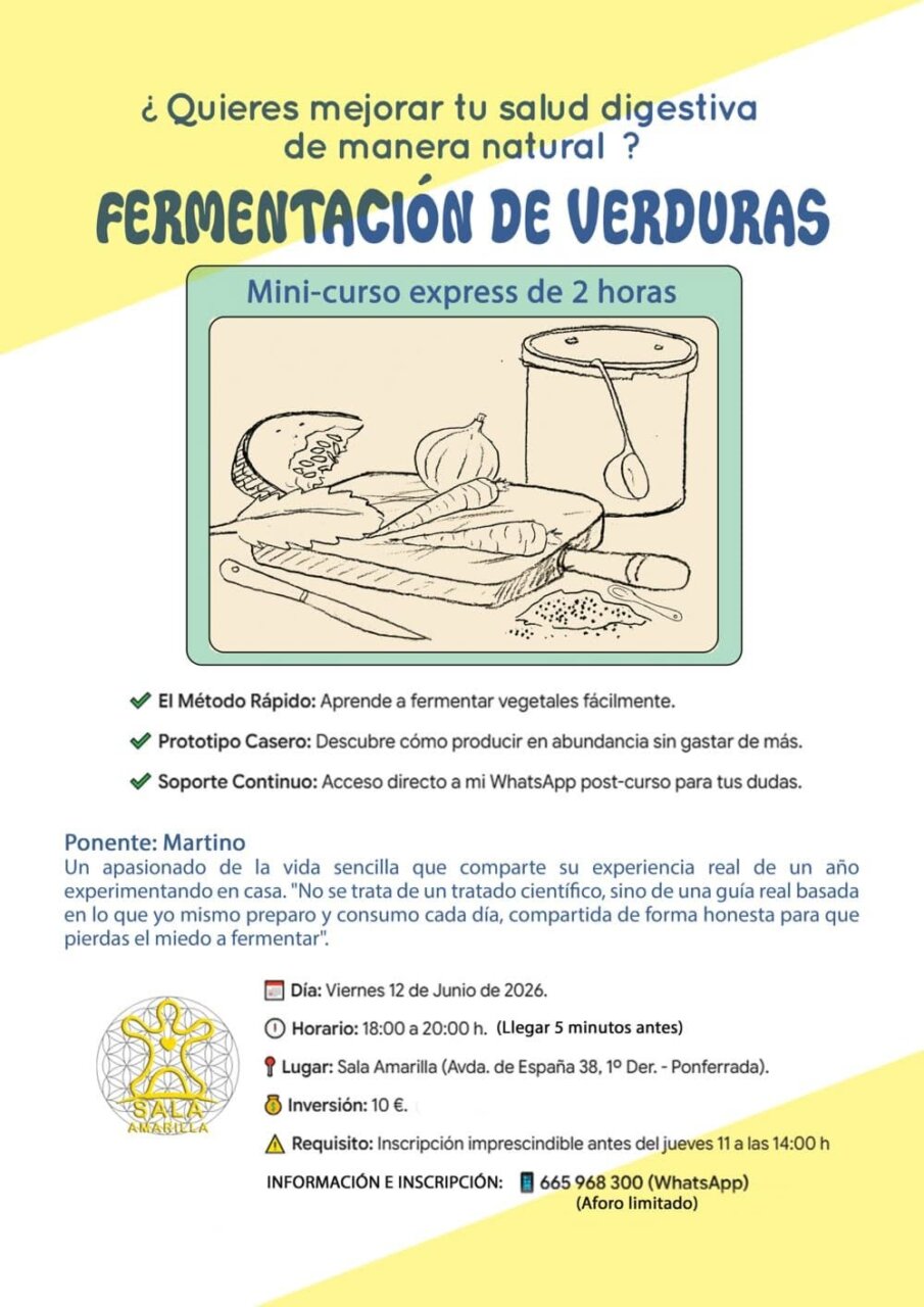 Cartel del taller de fermentación de verduras en Ponferrada