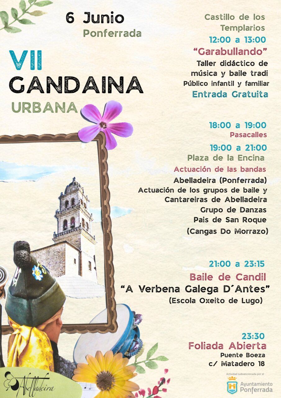 Cartel de la VII Gandaina Urbana en Ponferrada con actividades culturales