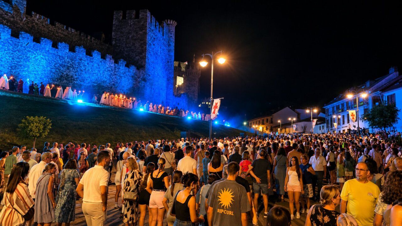 Multitud de personas en el desfile de La Noche del Arca y el Grial en Ponferrada