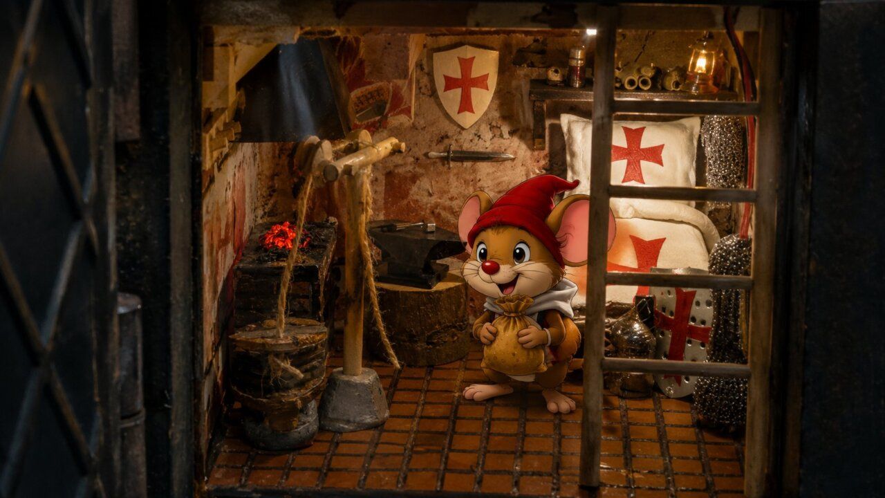 Casita del Ratoncito Pérez decorada con temática templaria en Ponferrada