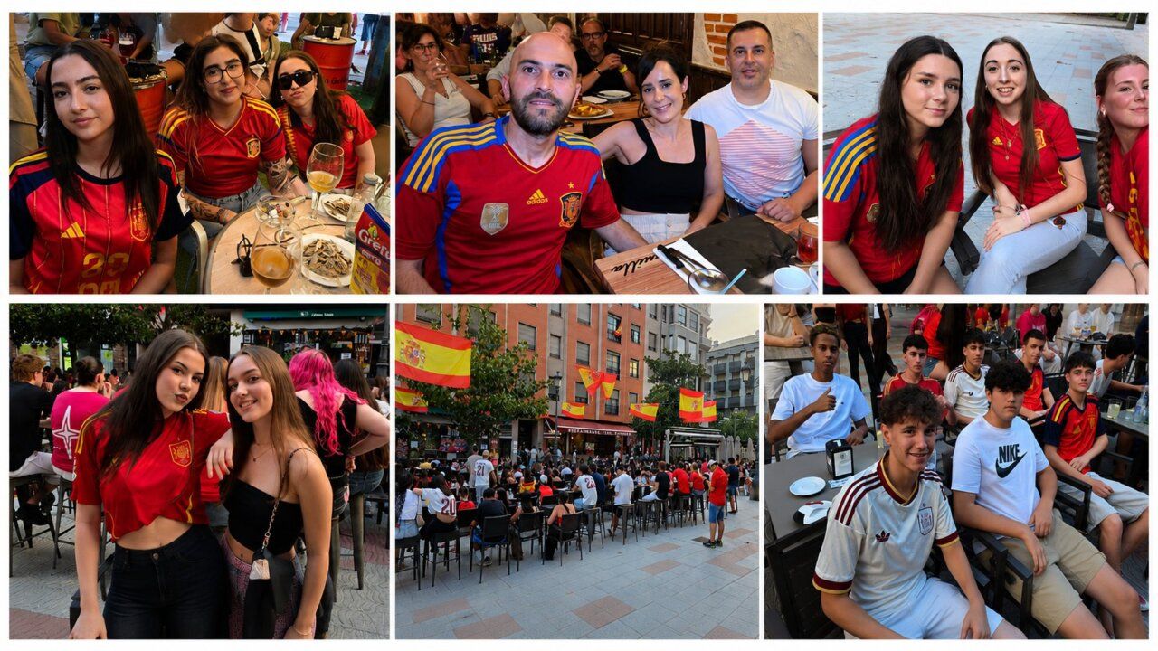 Aficionados en la Plaza Fernando Miranda animando a España en un partido